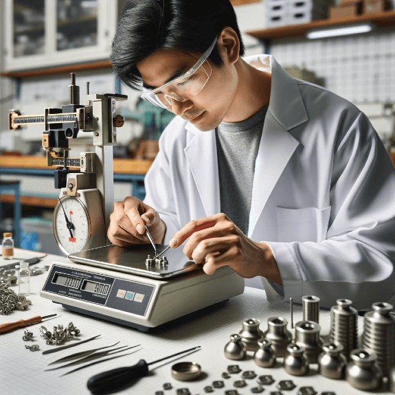 Man Maintaining and Calibrating a Scale